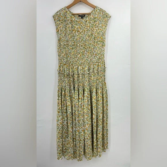 NWT J Crew XL Maude dress floral vines 0948 green yellow viscose maxi